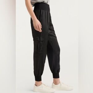 Satin joggers high waisted cargo pants black
